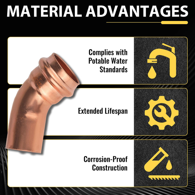 5 PCS Foskan 1" FTG x 1" Copper Press 45 Degree Street Elbow Fittings 5 1 Inch