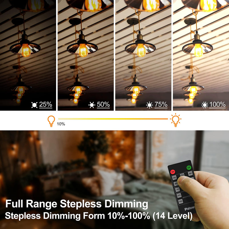 Outdoor Dimmer for String Lights, 560W Outdoor Dimmer Plug with Timer, IP65 Weatherproof Plug-in Dimmer Switch, 100FT Wireless Remote Control Dimmer for Led Lights or Lamp Patio, Christmas Lights Black T5