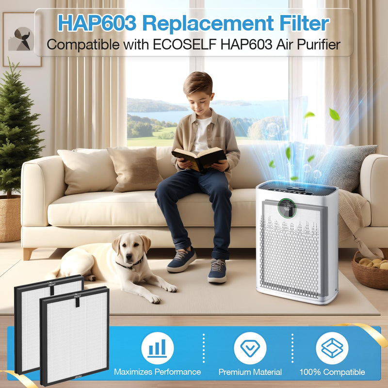 4 Pack HAP603 Replacement Filter for ECOSELF HAP603 / HAP603WF Air Purifier White 4 Pack