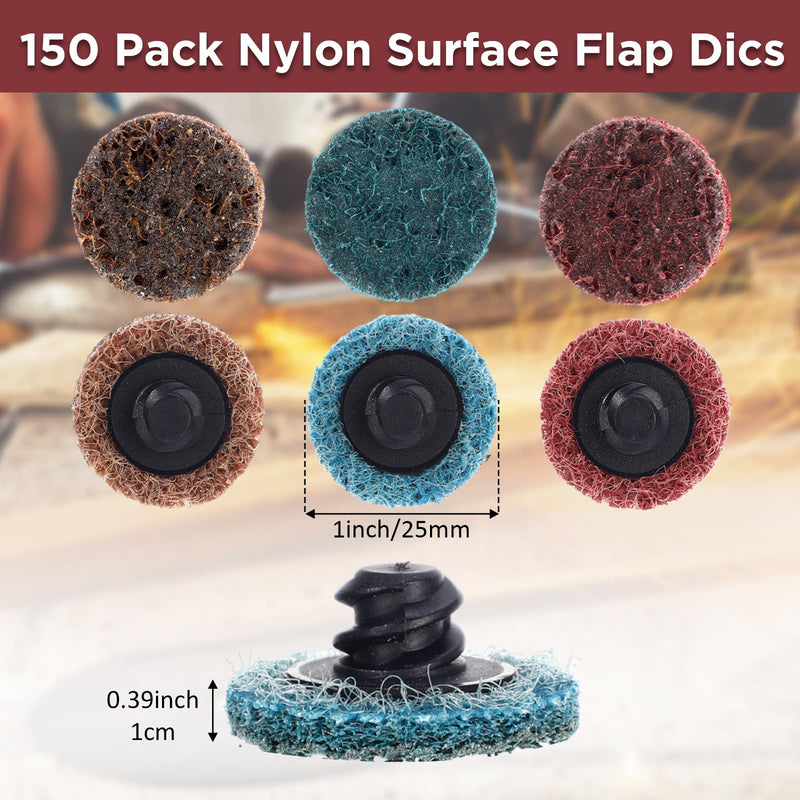 150 Pcs 1 Inch Sanding Discs Quick Change Sanding Discs Nylon Surface Conditioning Grinder Wheels for Angle Grinder, Stock and Rust Removal, Grinding, Deburring