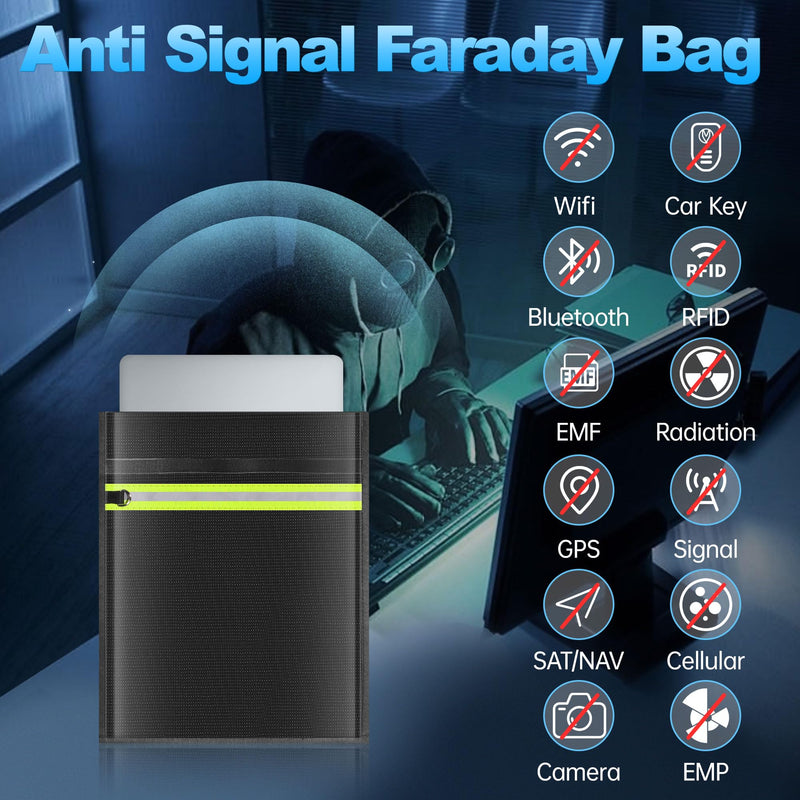 Large Faraday Bags EMP Proof,Portable Faraday Cage for Laptops Tablets,Faraday Bags with Handle&Reflective Strip,EMP bags for Electronics,Fireproof Waterproof RFID Signal Blocker Faraday Pouch 1 Pack XL(Up to Laptop)