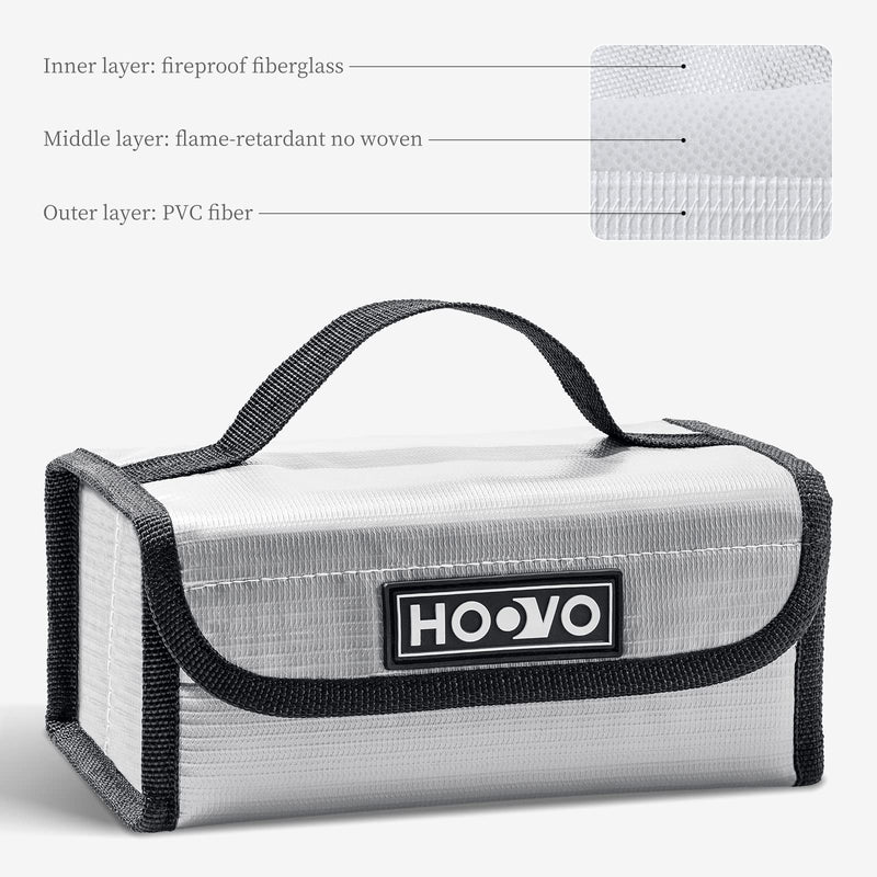 HOOVO Lipo Battery Bag, Fireproof Explosionproof Lipo Battery Storage Protector Guard Safe Bag for DJI Battery/RC Battery - 2 Pack, 180 * 105 * 80mm, Accommodate 4pcs Battery