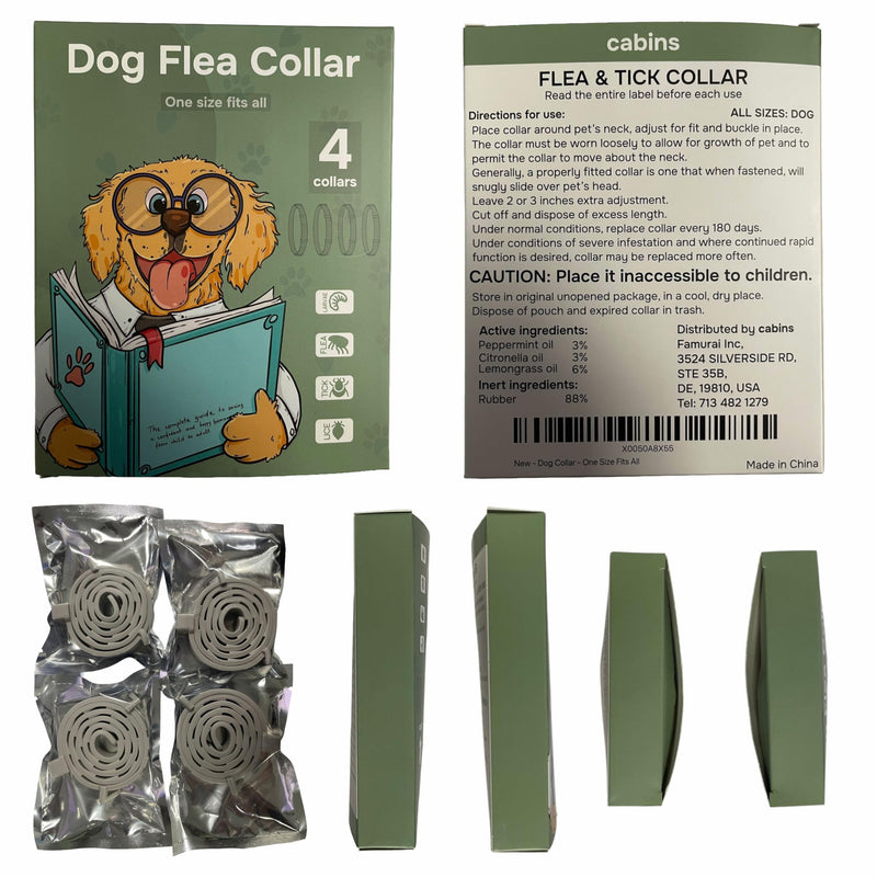 cabins Flea and Tick Prevention for Dogs - Flea Collar - 4 Count - Adjustable