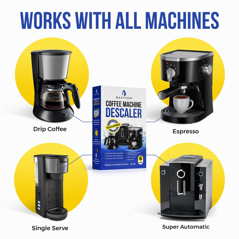 Descaling Powder Solution (6-Uses) Coffee Machine Descaler Cleaner | Compatible with Breville Keurig Nespresso Delonghi Ninja | To Descale Automatic Coffee Pots & Makers & Espresso Machines 1 Count (Pack of 6)