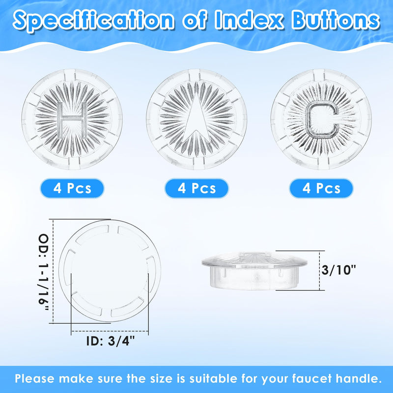 Dreyoo 4 Pack Faucet Index Buttons, Compatible with Gerber 94-445 94-446 94-447 Faucet Handles Button, Bathroom Sink Knobs Hot, Cold, Diverter Index Buttons, Acrylic, Clear