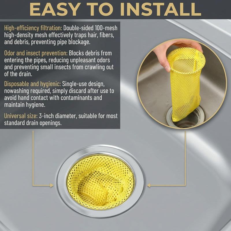 SATINIOR 8 Pcs Commercial Kitchens Drain Sock 3" Disposable Mesh Strainers for Floor Drains Yellow Mesh Drain Sock Strainer with Metal Ring on Top for Restaurants Facilities Prevent Clogs Odors 3"