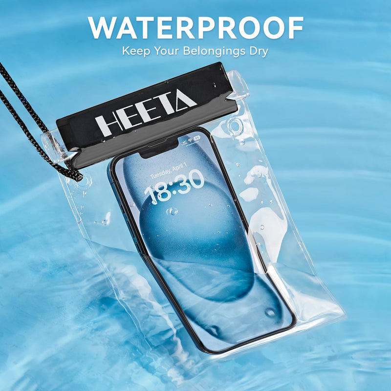 HEETA 5-Pack Clear Waterproof Dry Bag Pouch, Water Tight Cases Dry Bags Document Holder for Camera Mobile Phone Maps, Kayaking Boating Black