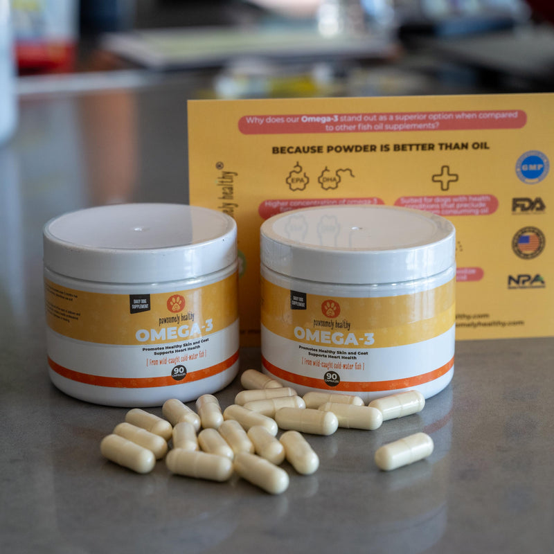 Omega-3 Fish Oil for Dogs by Pawsomely Healthy - High in EPA, DHA - Allergies, Itching, Shedding - Supports Immune System, Skin, Coat, Heart, Joints - 90 Powder Capsules - PawsPlanet Australia
