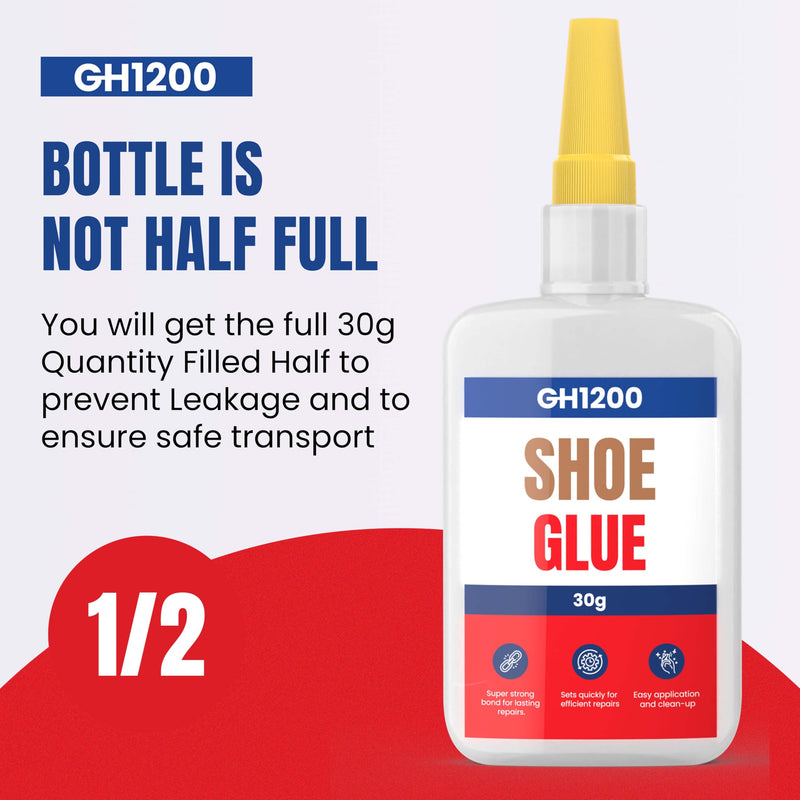 GH1200 30g x 2 PCs Shoe Glue Heavy Duty, Clear Drying & Strong Shoe Repair Glue, Non Stiff Repairs, Glue for Shoes Fixes Sneakers, High Heels, Crocs & More, Shoe Sole Glue Can Bear Extreme Conditions 30g x 2PCs Shoe Glue