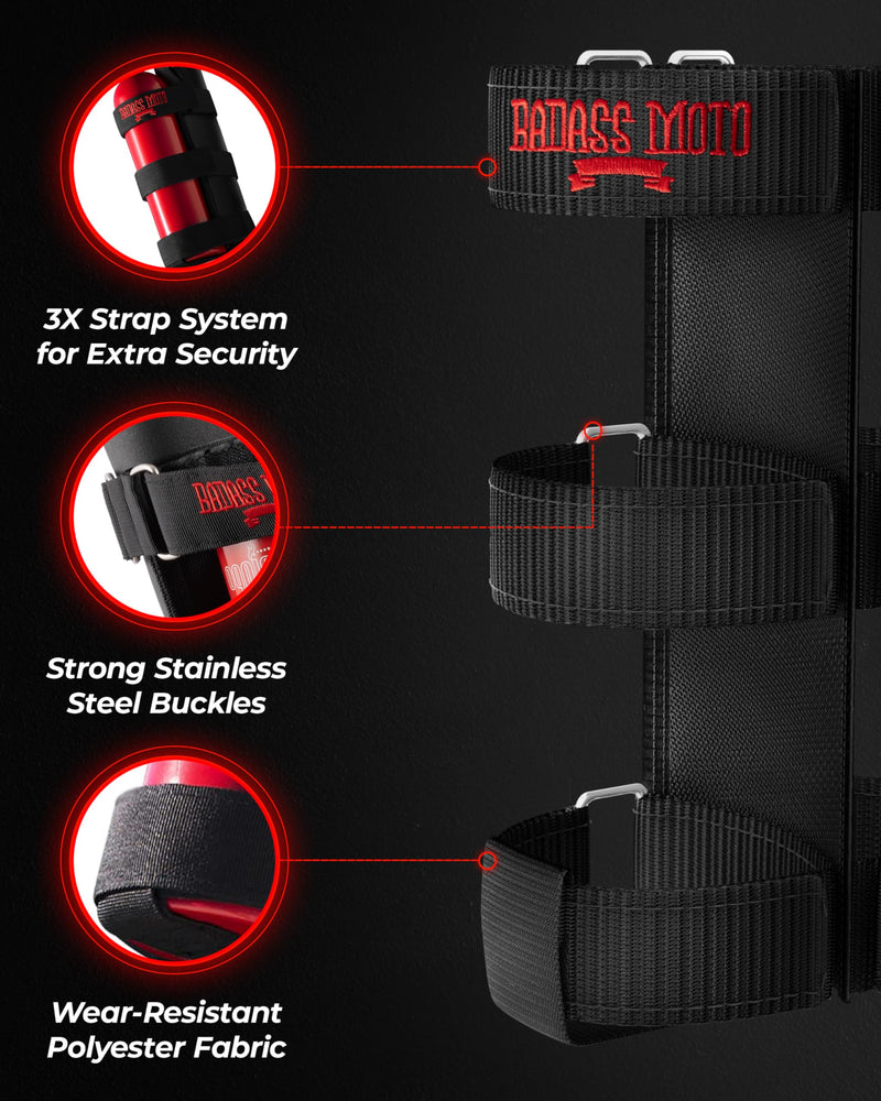 Badass Moto for Jeep Fire Extinguisher Mount, Fits Jeep Gladiator Fire Extinguisher Holder for Jeep Wrangler 1965-2024 JL JK JKU TJ CJ - No Tool Install for Roll Bar Jeep Accessories, Jeep Gifts, Red Revv Red