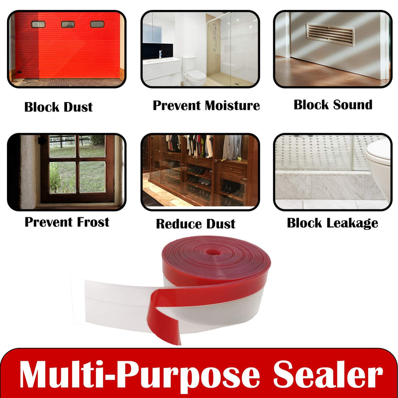 Weather Stripping Door Seal Strip Clear Silicone Draft Strip. Enhanced with Thicker Strip and Stronger Adhesive Tape Backing. (Transparent, 10M Total, 2 Packs)