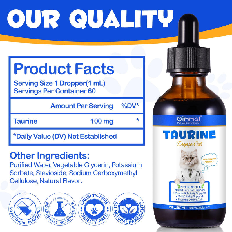 Taurine for Cats, Cat Taurine Liquid Drops Supports Heart Health, Vision & Immune Support, Taurine Supplement for Cats, Kittens, Senior Cats, Easy to Use Liquid Drops, 60 mL