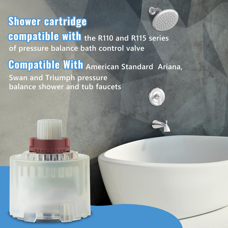 Dreyoo 1 Pack Pressure Balance Cartridge Compatible with American Standard Shower Valve R110/R115 A954.4400070A for Bath Tub and Shower Single Lever Faucets Handle Valves