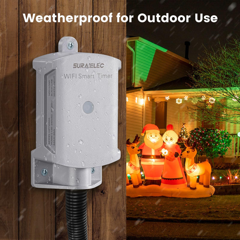 SURAIELEC 35 AMP Wi-Fi Smart Timer Switch for Outdoor Electrical Boxes, 120-240V Power Control, Power Distribution Waterproof Junction Box, RV Outlet, Pool Light, Security System, Holiday Decorations