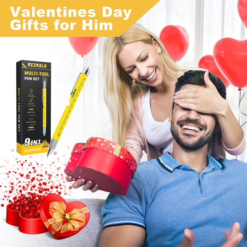 Valentines Day Gifts for Him, 9 in 1 Multitool Pen Mens Valentines Gifts, Gifts for Men Him Boyfriend, Birthday Gifts for Men Dad, Cool Gadgets for Mens Gifts, Gifts for Men Who Have Everything Yellow