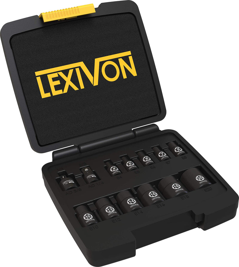 LEXIVON E-TORX Socket Set, Chrome Vanadium Alloy Steel | 13-Piece Female Star Socket E4 - E20 Set | Enhanced Storage Case (LX-147) Torx