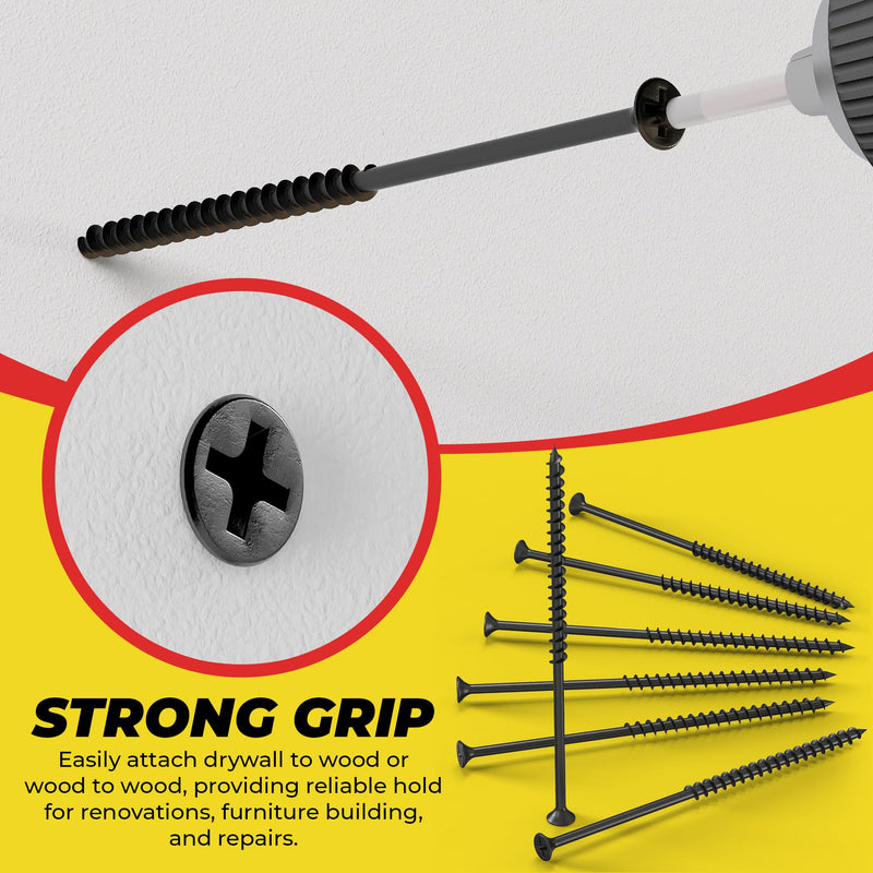 Qualihome #10 Coarse Thread Sharp Point Drywall Screw with Phillips Drive #2 Bugle Head, 1 Lb/Pound, Black, Ideal Screw for Drywall Sheetrock, Wood and More (4-1/2 Inch) 4-1/2 Inch