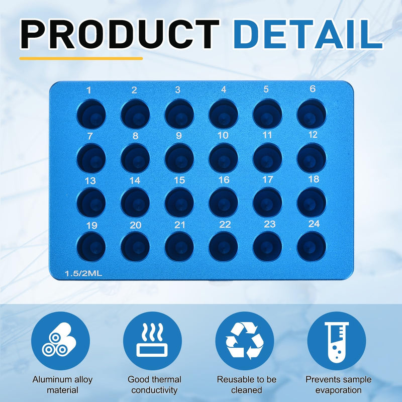 PATIKIL 24 Wells Microcentrifuge Tube Rack Cooler, Tray Tissue Culture Plate, Aluminum Cooling Block for 1.5/2ml PCR Test Tube, Lab Equipment, Light Blue