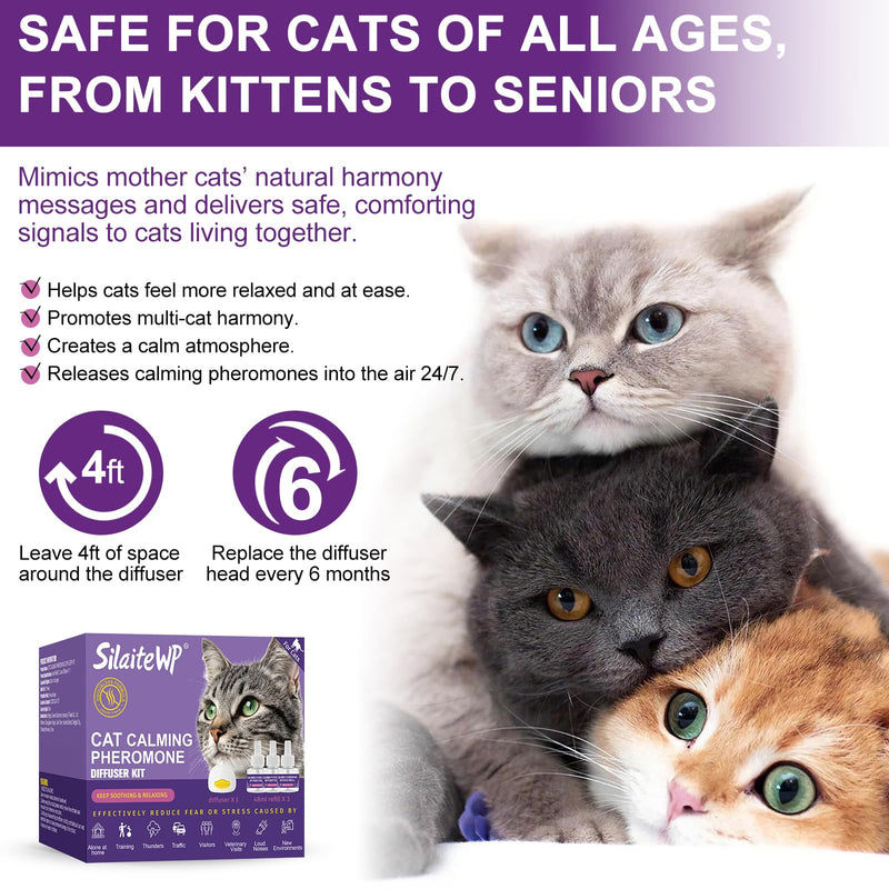 Calming Pheromone Diffuser for Cats Relieves Anxiety and Stress Calming 1 Diffuser for Cats 3 Refills, Reduces Fighting and Scratching Calming Relaxation
