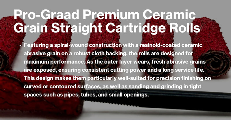 50 Pack 1/2” Diameter x 1-1/2” Length x 1/8” Pilot Hole 40 Grit Ceramic Grain Straight/Untapered Cartridge Roll, Pack of 50, Includes 1x CR-9 Mandrel 1/2" x 1-1/2" x 1/8" 40 Grit Straight