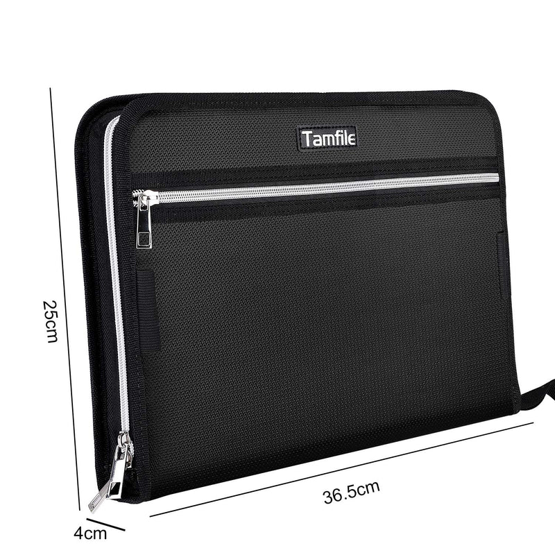 Tamfile Fireproof Waterproof Safe Expanding File Folder Accordion Document Organizer with 24 Pockets Portable Money File Bag Filing Holder and Lables/3Zippers A4 Letter Size (Black,14.3" 9.8") White