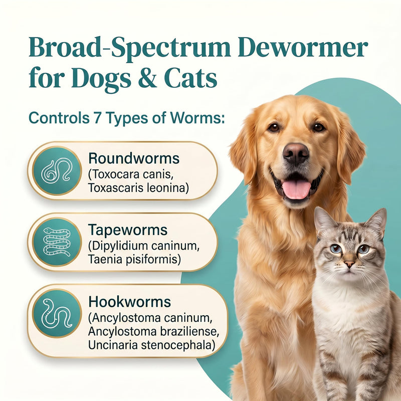 Pyrantel Pamoate and Praziquantel De-wormer Tablet for Dog & Cat (100 Tablets), Broad-Spectrum, Medium and Large Dogs, Safe for 6 Weeks & Older