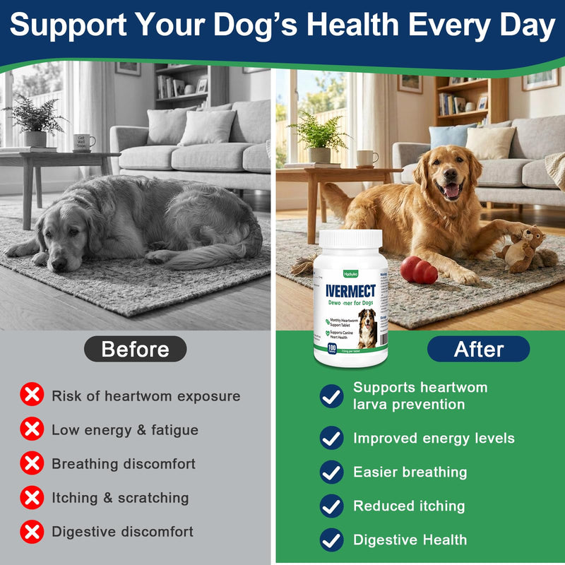 lvermect Tablets for Dog, Supports Canine Heart Wellness, Promotes Circulatory Cardiovascular System, Broad Spectrum Digestive Immune Support, Monthly Wellness Formula, Easy-to-Use Tablets 100 Count