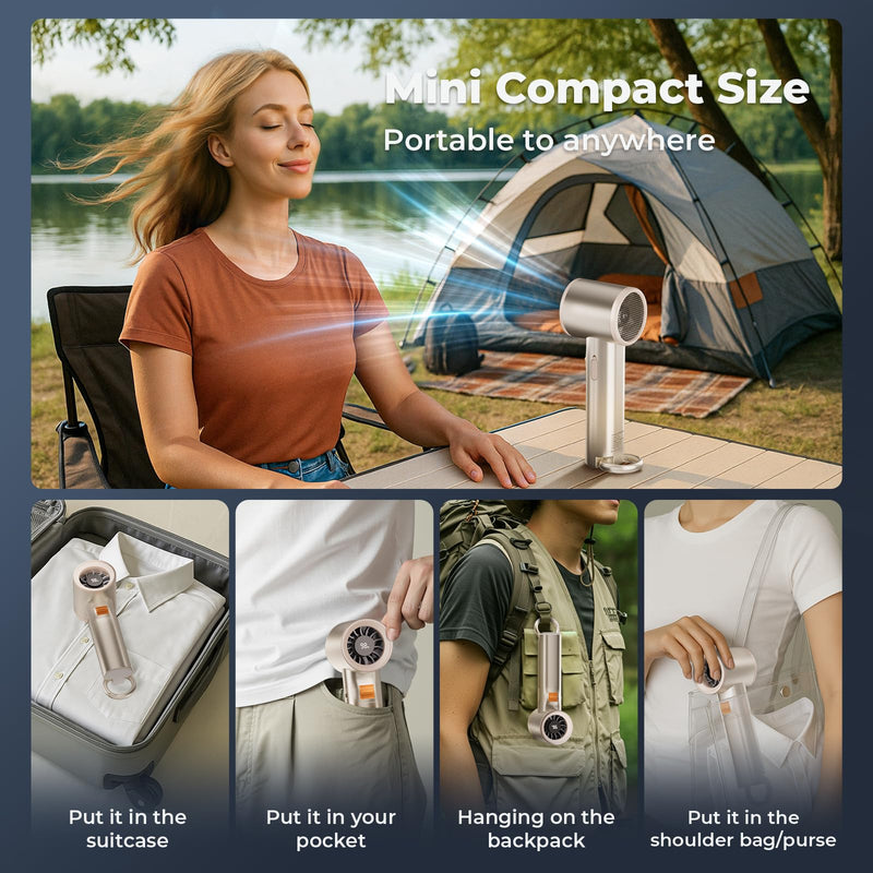 2PC Portable Handheld Fan Rechargeable for Travel,5000mAh Hand held Personal Fan for Pocket,20Hrs Cooling Wind,100 Speeds Adjustable Powerful Airflow Wind,Gifts for Trip,Outdoor Activites,Camping Two pieces gold