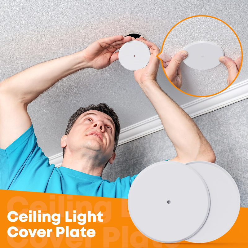 WunoShop 2 Pcs Ceiling Cover Plate, Metal Blank Cleanout Cover Plate with Center Hole,5 inch Round Outlet Covers Plate For Electrical Box, Smoke Detector Cover Plate for Wall Light Hole -White
