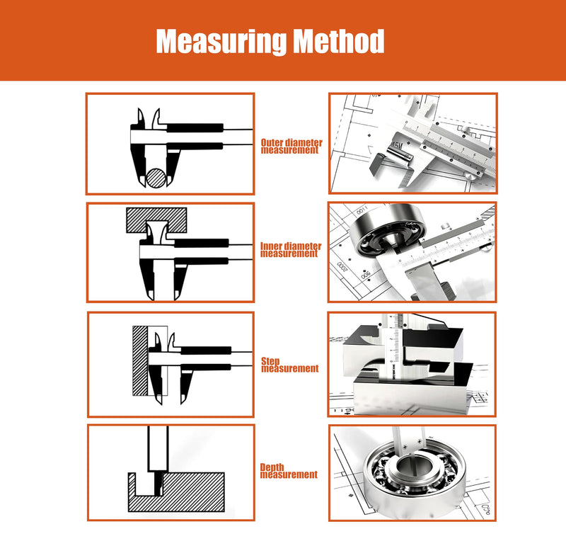 6 inch Vernier Caliper,Stainless Steel Caliper Measuring Tool, 0-6inch/0-150mm Manual Micrometer, 0.001inch/0.02mm,for Inside,Outside,Depth and Step Measurements 6inch