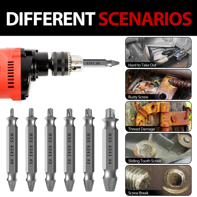 MAZING Damaged Screw Extractor Set, 6PCS Stripped Bolts Extractor Kit, Easy Removal of Rusty & Broken Drill Bits, Drill Bit Bolt Remover and Extractor, Broken Stripped Screw Extractor, Gifts for Men