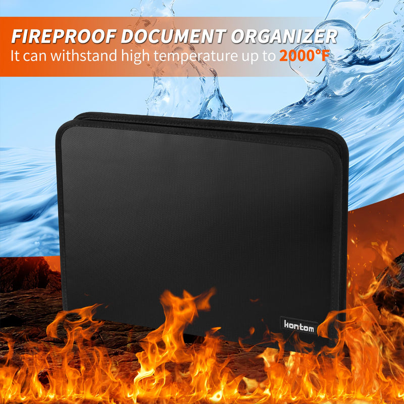 Hontom Accordion File Organizer,13 Pockets Fireproof Expanding File Folder with Multi Pockets,Portable Business Fire Safe Storage Document Organizer Folder with Zipper for Documents and File Black 13 Pockets