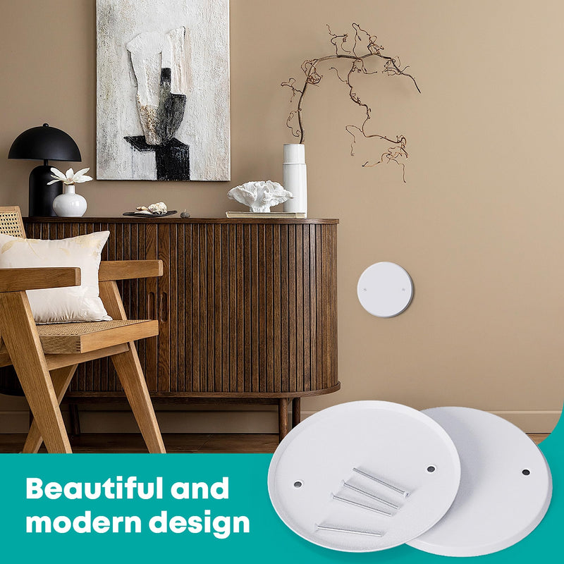 Ceiling Cover Plate，5 inch Round Outlet Covers Plate For 4 inch Electrical Box, Metal Blank Cleanout Cover Plate for Smoke Detector,Wall Light Hole, Hole spacing 3.5 inch-White(6-Pack) 5-inch-For 4 inch Electrical Box