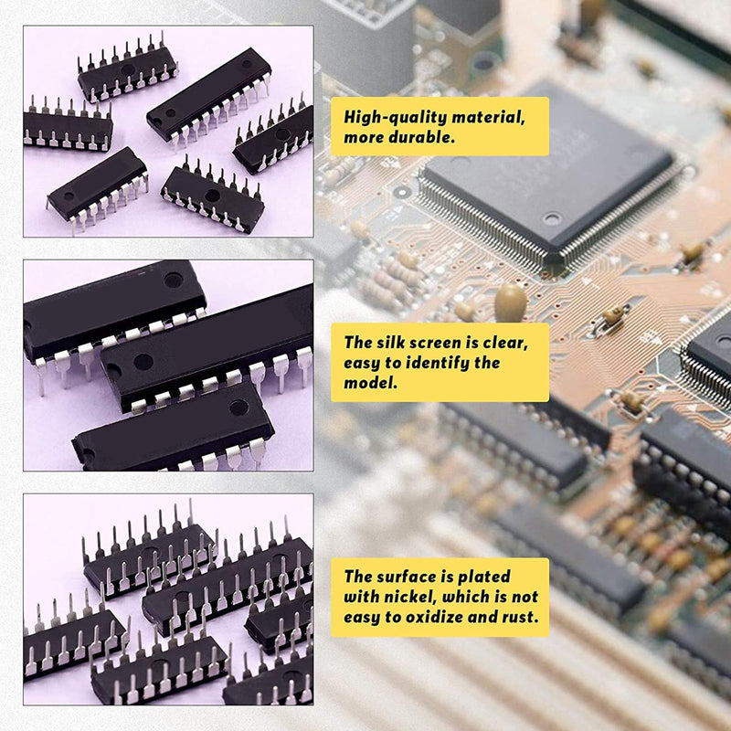 66Pcs 6P to 28P Insulating Plastic IC Chip Socket, Black Flat Pin IC Assortment Kit Circuit Components for Installation on PCB Boards and Circuit Boards