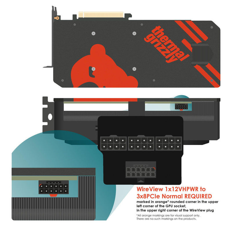 Thermal Grizzly WireView GPU - 1x 12VHPWR to 3x8Pin PCIe Normal - GPU Power Consumption Measuring Device - PCIe Power Connector - Real Time Direct Monitoring - Made in Germany H1N