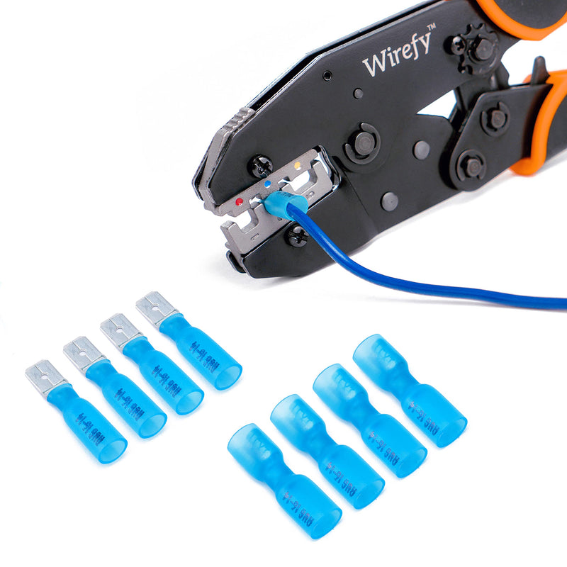 Wirefy 150 PCS Wire Spade Connectors - Female Spade Connector Heat Shrink - Quick Disconnect Wire Connectors - Electrical Spade Terminals - Female Spade Connector 16-14 Gauge | Blue Spade Connectors
