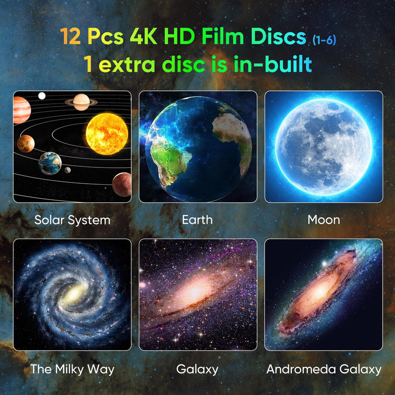 Galaxy Projector for Bedroom, HD Image Star Projector Galaxy Light Adjustable Knob, 13 Film Discs Planetarium Projector for Kids, 360° Rotating 1/2h Timer Simple 3-Button Control Black&White