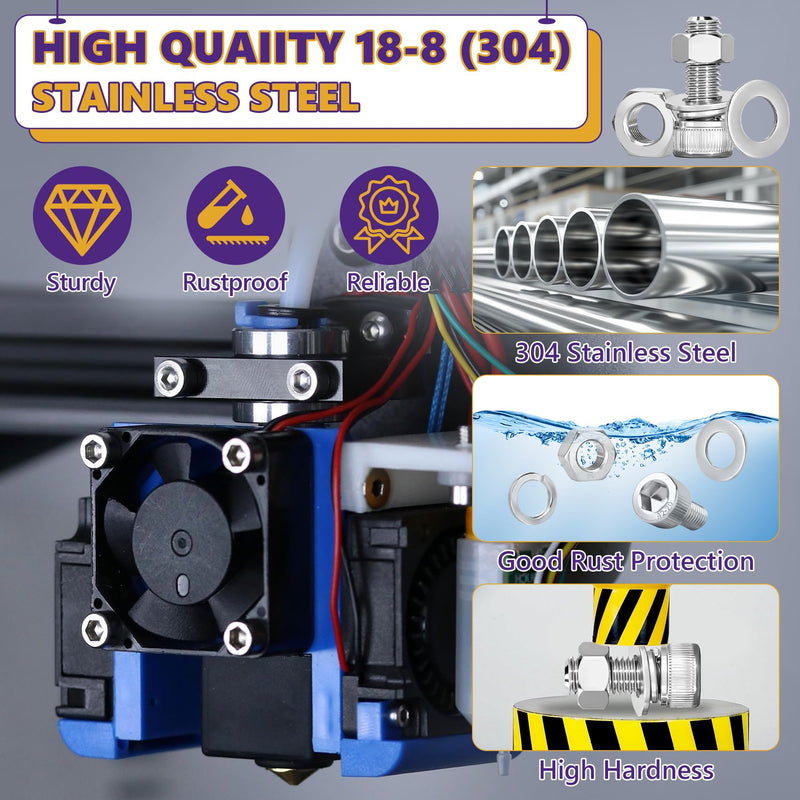 80PCS M4 Metric Screws Bolts and Nuts Assortment Kit, M4 x 8mm Metric Kits, 304 Stainless Steel Hex Socket Head Cap Screws with Lock & Flat Washers with 1 Allen Wrench for 3D Printing Projects M4x8mm（80PCS)