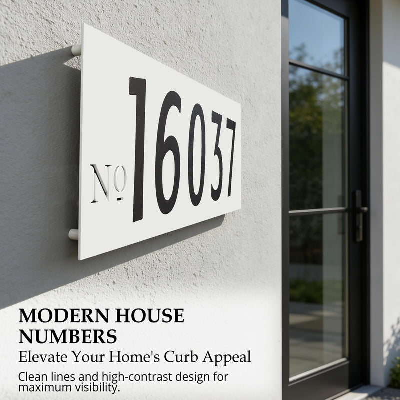 15.8" x 5.9" Aluminum Address Sign, Includes 4 Inch 0-8 Number Stickers & Mounting Screws, Wall Mounted House Address Plaque for 4-5 Digits
