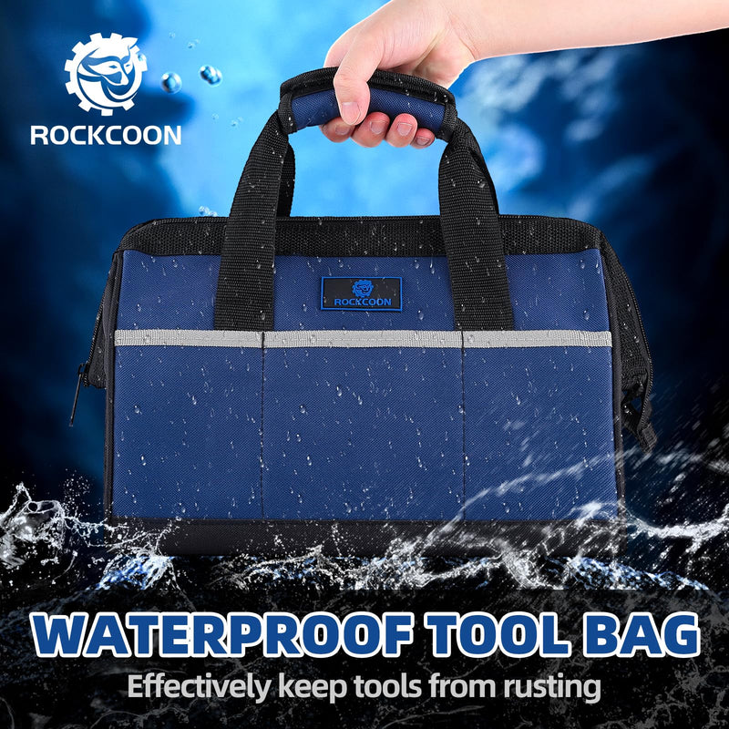 Tool Bag 13'', Wide Mouth Tool Organizer for Tool Storage, Heavy Duty and Water Proof, Blue & Black 13 inch