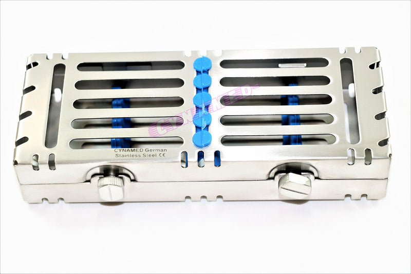 Double Button Detachable Sterilization Cassette for 5 Instruments German Stainless Blue Cynamed