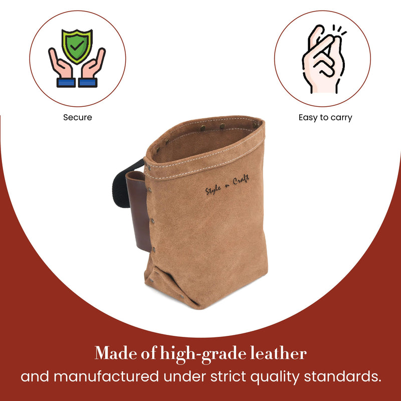 Style n Craft Iron Worker’s Bolt Bag with Double Bull Pin Leather Loops, Heavy-Duty Suede Leather Tool Bag, Dark Tan (88515)
