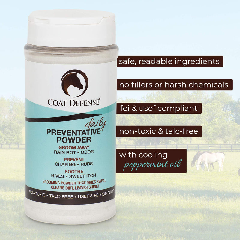 Coat Defense Daily Preventative Powder for Horses - Safe & Effective Equine Sweet Itch, Skin Funk, Scratches, & Rain Rot Treatment - Dry Shampoo for Horses, 8 oz Formula with All Natural Ingredients - PawsPlanet Australia