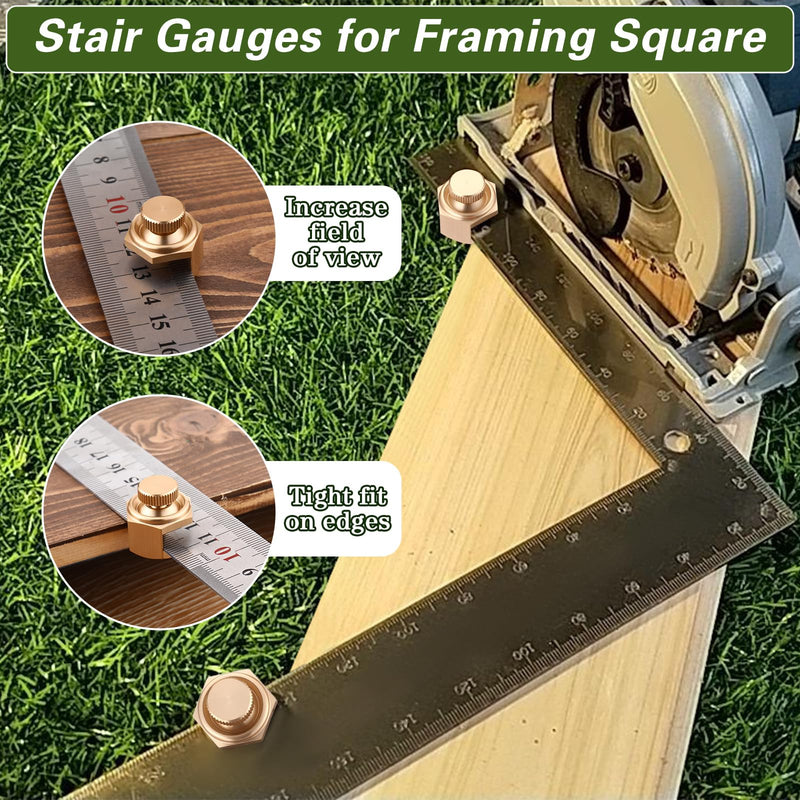 4 Pack Stair/Square Gauge Set for Framing Square, Stair Stringer Layout Tool for Circular Saw, Carpentry Squares and Rafter Layout, Aluminum Alloy Stair Gauge Tool