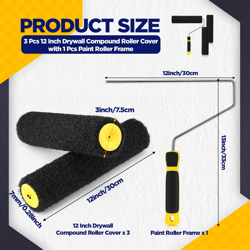 Threlaco 3 Pcs 12'' Drywall Compound Roller with Frame, Drywall Mud Roller 12 Inch