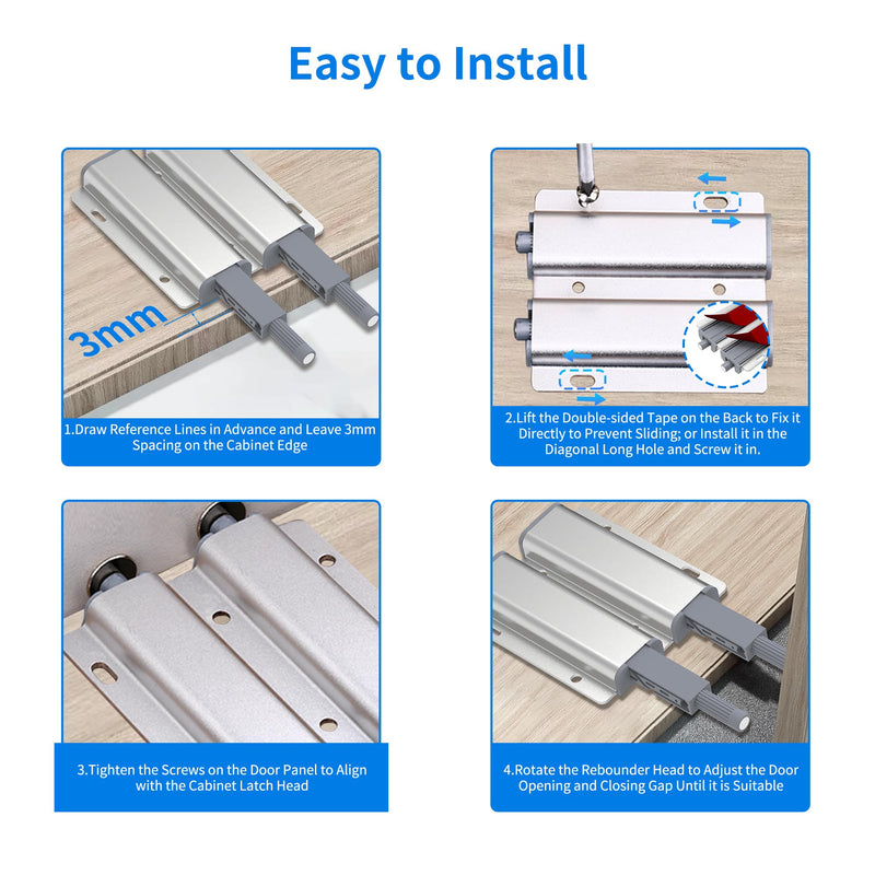 6 Pcs Magnetic Push Latch Catch for Cabinet Door, Push to Open Door Latch, Heavy Duty Double Cabinet Magnetic Catch for Cabinet Drawer Door Press Out Closure Cabinet Hardware 6 Pcs Double Magnetic Push Latch