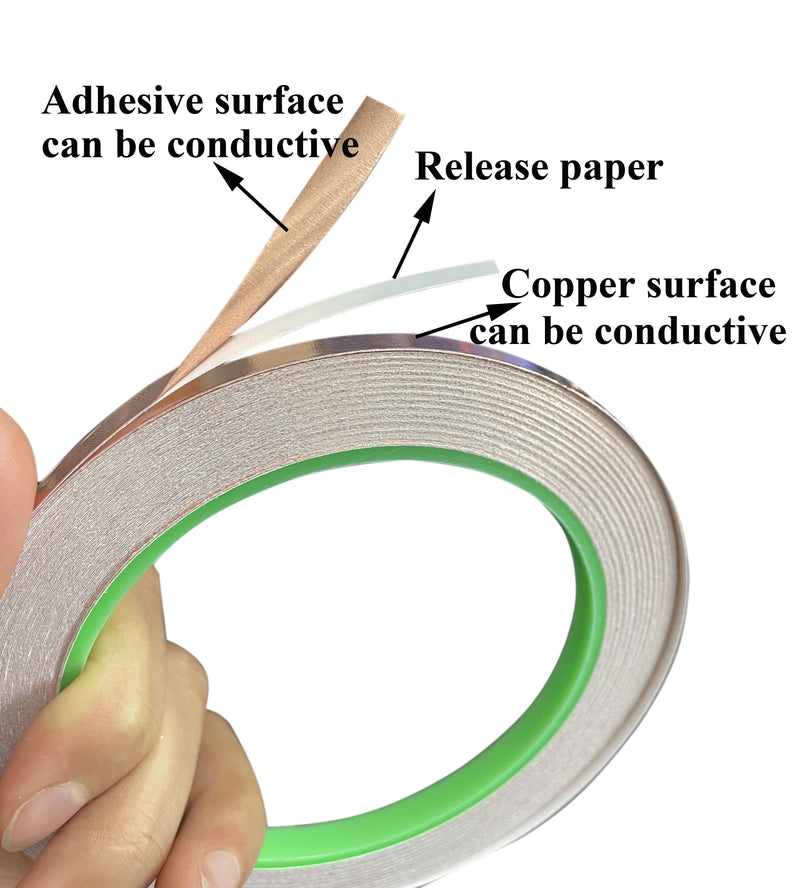 monochef 2pcs Copper Tape with Double-Sided Conductive Copper Foil Tape Self Adhesive EMI Shielding Stained Glass Supplies Soldering Electrical Repairs Paper Circuits Grounding, 1/4inch