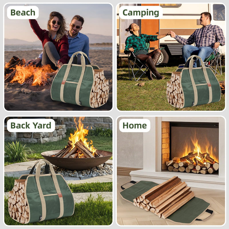 Firewood Carriers with Handles - 39×18Inch Log Carrier | 1680D Canvas Water Resistant Tote Wood Carrying Bag for Camping Indoor 1680D-ArmyGreen