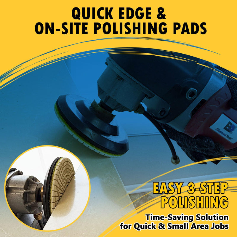4-Inch 3-Step Diamond Polishing Pads with Rubber Backer for Granite, Quartz, Marble & Stone Surfaces, 4PCS Set 3-Step + Rubber Backer