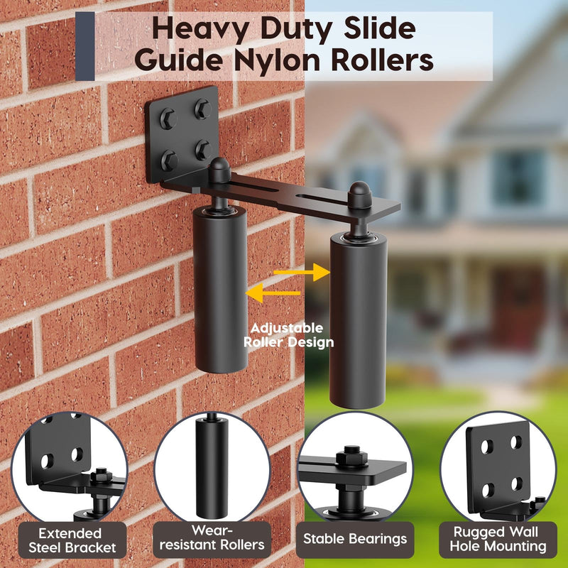 Heavy Duty Slide Gate Roller Guide with L Rear Post Steel Bracket, Sliding Rolling Gate Hardware Kit Support Assembly for Sliding/Rolling/Garage/Wood/Fence Door (Black-1pc, 6in) Black-1pc